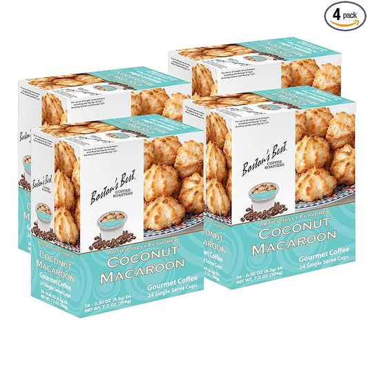 Boston’s Best - Coconut Macaroon Flavored Delicious Gourmet Coffee, Compatible with Keurig Coffee Maker, 24 Count (Pack of 4)