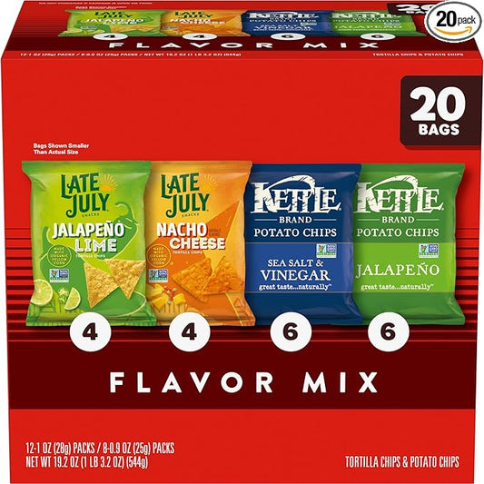 Kettle Brand and Late July Snacks Mix Variety Pack, 20 Count Snack Bags