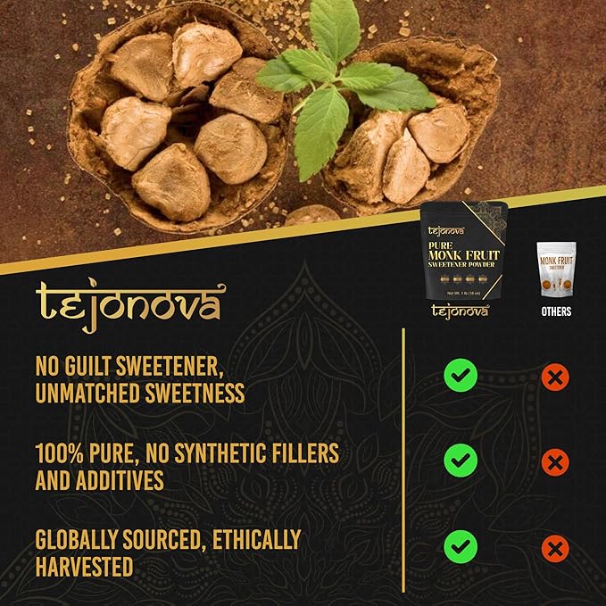 tejonova Monk Fruit Sweetener, 1 lb, Monk Fruit Extract Powder, Monkfruit Sweetener Pure Flavor