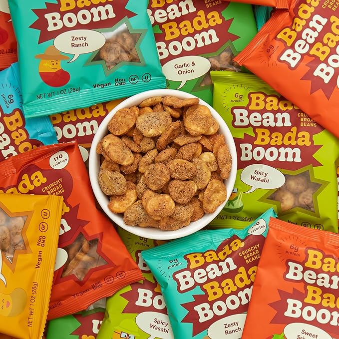 Bada Bean Bada Boom, Crunchy Roasted Broad Bean Snacks (Fava), High Protein, Vegan, Gluten-free - 110 Calorie Packs, Ranch, 1 Ounce (Pack of 24)