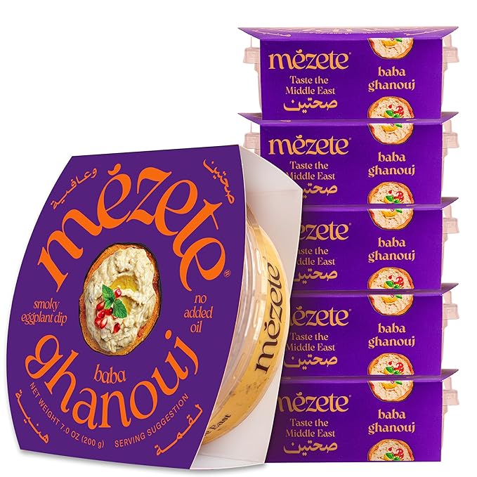 Mezete Gourmet Dips | No Added Oils or Sugar | Roasted Eggplant Spread and Dip | Authentic Middle Eastern | Baba Ganoush | Ready to Serve | Smoky Flavor | Non-GMO | Gluten Free | 180g (Pack of 6)