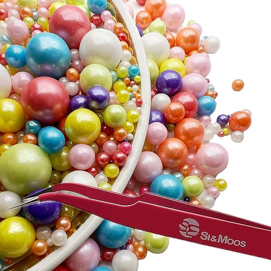 SE Si&Moos Rainbow Edible Pearls Rainbow Pearl Sprinkles for Cake Decorating Edible Cake Sugar Pearls Halloween Christmas Cookie Decorations Edible Cake Decorations for Cakes,Cupcakes Toppers 3.5 OZ with Tweezers