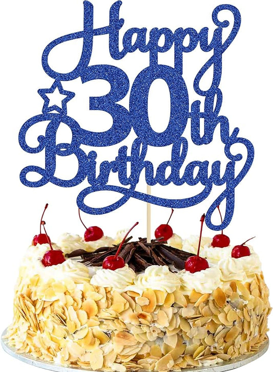 1 Pack Happy 30th Birthday Cake Topper Blue Glitter 30 & Fabulous Cheers to 30 Years Old 30th Birthday Cake Pick for Celebrating 30th Birthday Anniversary Party Cake Decorations Supplies