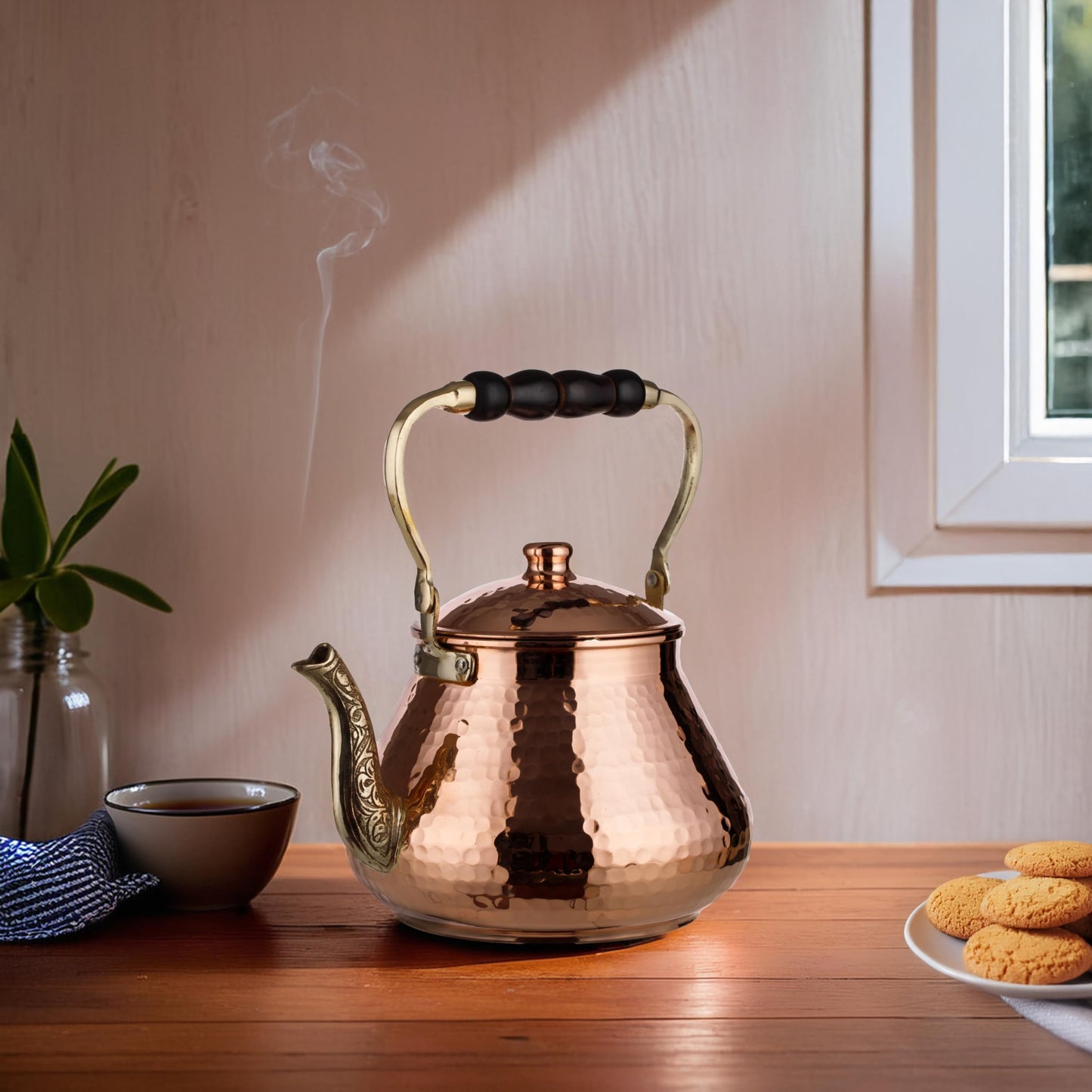 DEMMEX Large Copper Teapot, 1mm Thick, Hammered, Handcrafted in Turkey, 3 Quarts (2.8L)
