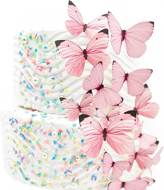 Sugar Robot Edible Butterflies for Cake Decorating- Butterfly Cake Decorations- Assorted Size - Cake Toppers and Cupcake Toppers Made in the USA - Premium Crafted -15 pcs (Pink)