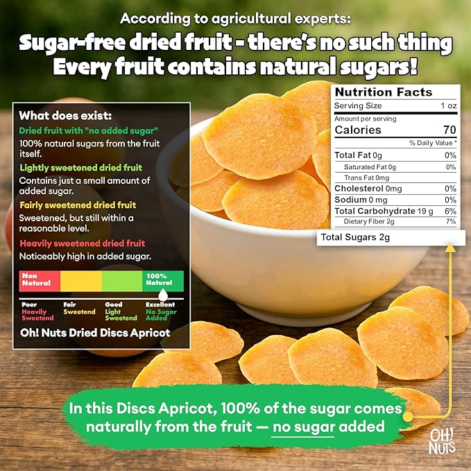 Oh! Nuts Dried Apricot Luscious Natural - 1 lb - Dried Fruit Discs - Sweetened Thin Apricot Slices - Dehydrated Fruit Bites - Packed in New York Zip-Seal Bag for Exceptional Freshness