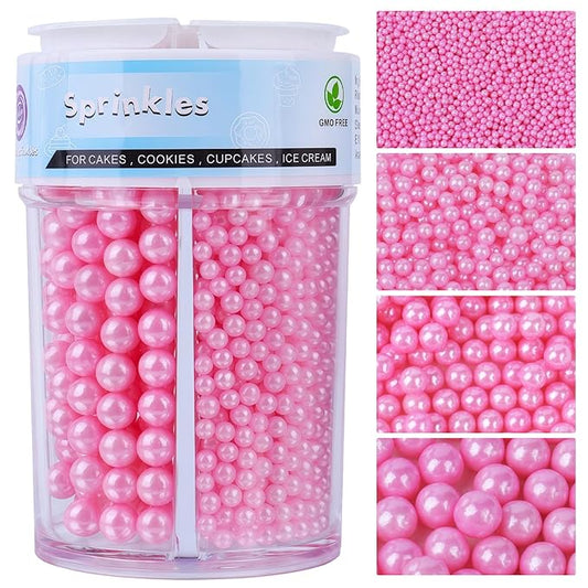 Sprinkles for Cake Decorating, Pink Pearl Sprinkles Mix for Valentine's Cake Cupcake Cookie Baking Ice Cream Toppings
