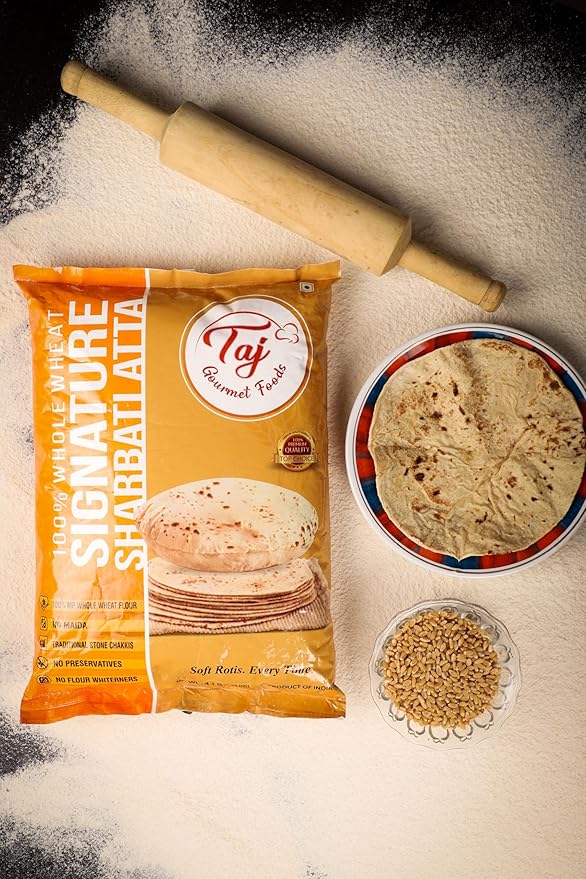 TAJ Signature Sharbati Atta, 10lbs, (Chakki Atta - Stone Ground) 100% Whole Wheat Flour, Chappati Flour