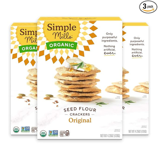 Simple Mills Organic Seed Crackers, Original - Gluten Free, Vegan, Healthy Snacks, Paleo Friendly, 4.25 Ounce (Pack of 3)