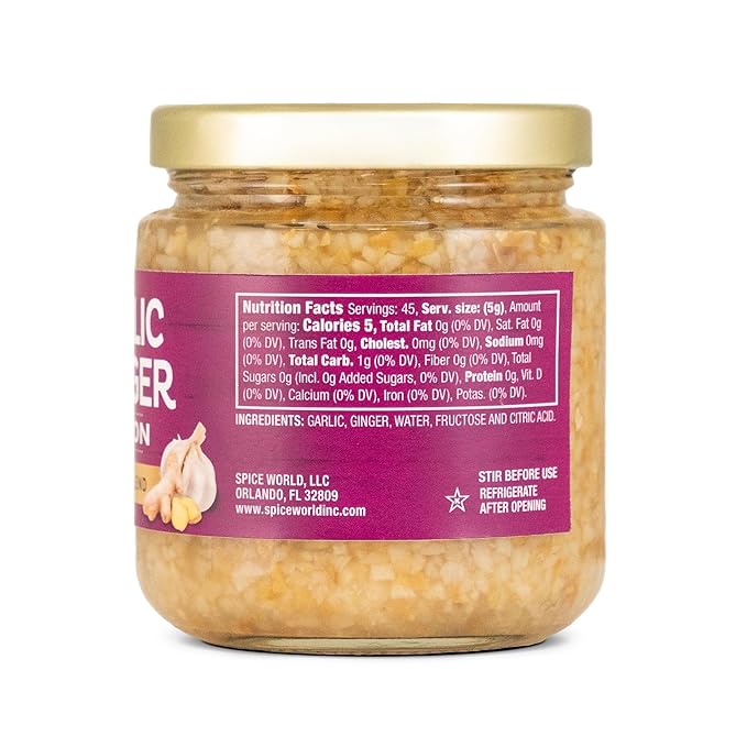 Spice World Garlic Ginger Fusion Seasoning Blend ??Ready-to-Use Seasonings for Cooking - 8oz Garlic Ginger Blend Adds Savory Flavor to Stir-Fries, Chili, Stews, Asian Dishes, and More