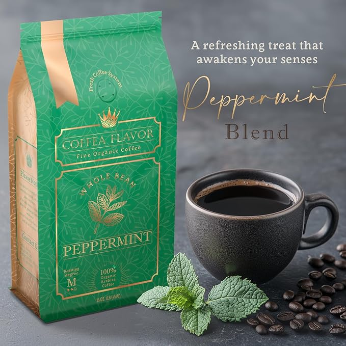 Mint Flavored Whole Bean Coffee ??100% Arabica, Single Origin, Medium Roast, Naturally Sweetened, Refreshing and Invigorating ??by Coffea Flavor
