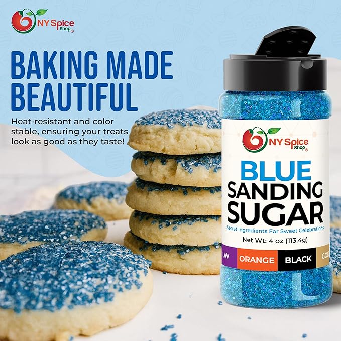 NY Spice Shop Blue Sanding Sugar - 4 Ounce Sweet Colorful Edible Sprinkles For Candy Dish - Sugar Sprinkles For Cake Decorating Basket & Dishes