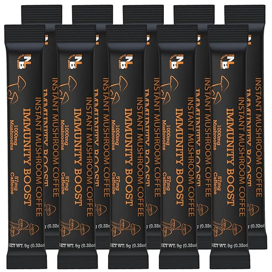 Immunity Boost Organic mushroom Instant Coffee - 10 x 9g Packets - Healthy Coffee alternative and Substitute - With Chaga, Collagen, Lions Mane and Antioxidant