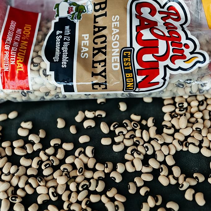 Ragin' Cajun Seasoned Blackeye Beans - 16 oz Pack, Fat-Free, Gluten-Free, Reduced Sodium - Authentic Louisiana Creole Dish with Seasoning