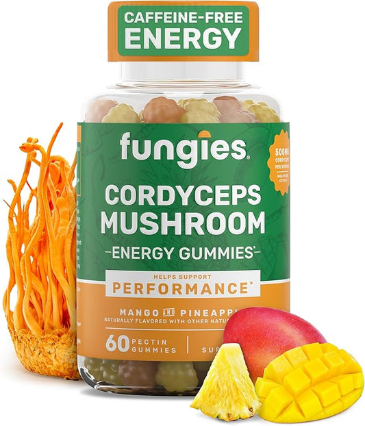Fungies Cordyceps Mushroom Gummies, Mango & Pineapple Flavor - Mushroom Herbal Supplement Gummy for