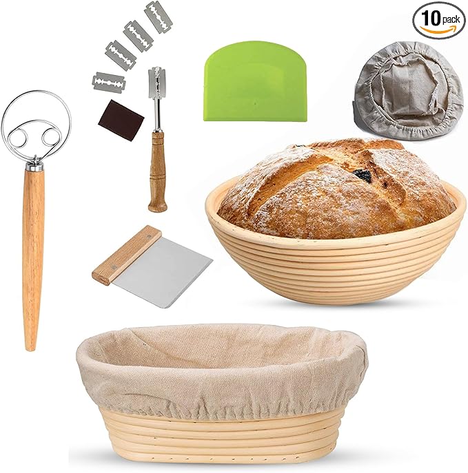 Bread Proofing Basket Set Sourdough Proofing Basket Round oval Proofing Bowls (Proofin basket 11PCS),sourdough bread baking supplies proofing baskets,banneton proofing basket 9.5" & 9"
