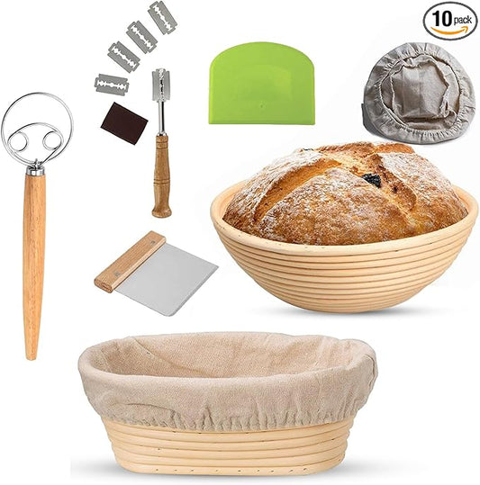 Bread Proofing Basket Set Sourdough Proofing Basket Round oval Proofing Bowls (Proofin basket 11PCS),sourdough bread baking supplies proofing baskets,banneton proofing basket 9.5" & 9"