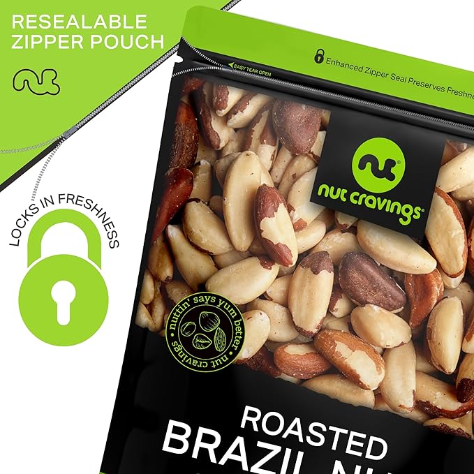 NUT CRAVINGS - Brazil Nuts Roasted & Unsalted - No Shell, Whole (48oz - 3 LB) Bulk Nuts Packed Fresh in Resealable Bag - Healthy Protein Food Snack, Food Assortments