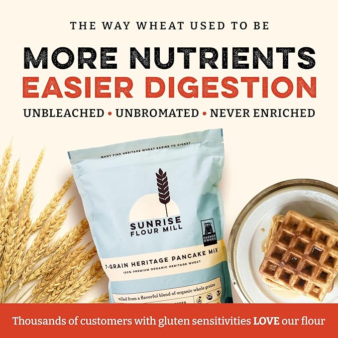 Sunrise Flour Mill USDA Organic 7-Grain Heritage Pancake Mix | Enjoy Fluffy & Tasty Waffles | Easier to Digest with Less Bloating | Zero Additives (5 lbs)