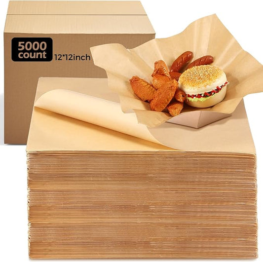 Sieral 5000 Sheets Sandwich Wrap Sheet 12 x 12 Inch Wax Paper Bulk Fast Food Basket Liners