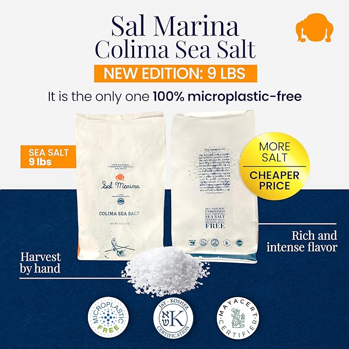 SAL MARINA | Unrefined Colima Sea Salt 9 lbs - Harvested Hand | Kosher Salt 100% Natural - Vegan Gluten Free Organic Table Salt Seasoning Food