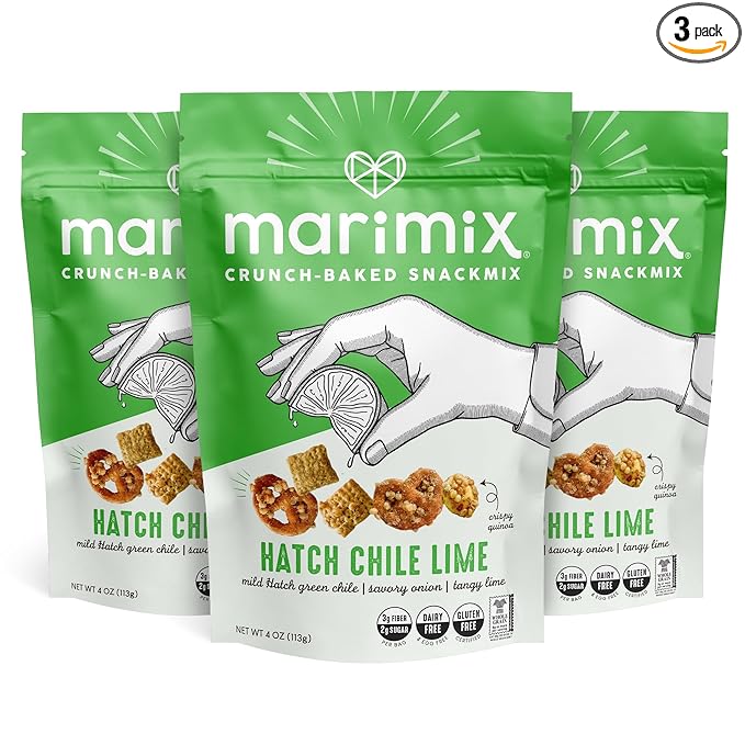 Marimix Snack Mix | Hatch Chili Lime 3 Pack | Crunch Baked Sweet & Salty Savory Plant Based Naturally Gluten Free Whole Grain Fiber Charcuterie Pretzel Trail Party Mix | No Artificial Ingredients