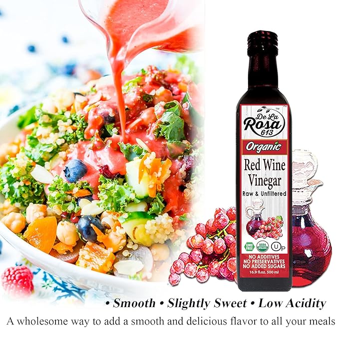 De La Rosa Organic White Wine, Red Wine & Balsamic Vinegar, Vegan, Kosher, Non-GMO & Gluten Free, Great for Salad Dressing, Marinades & More 16.9 Oz (Pack of 3)