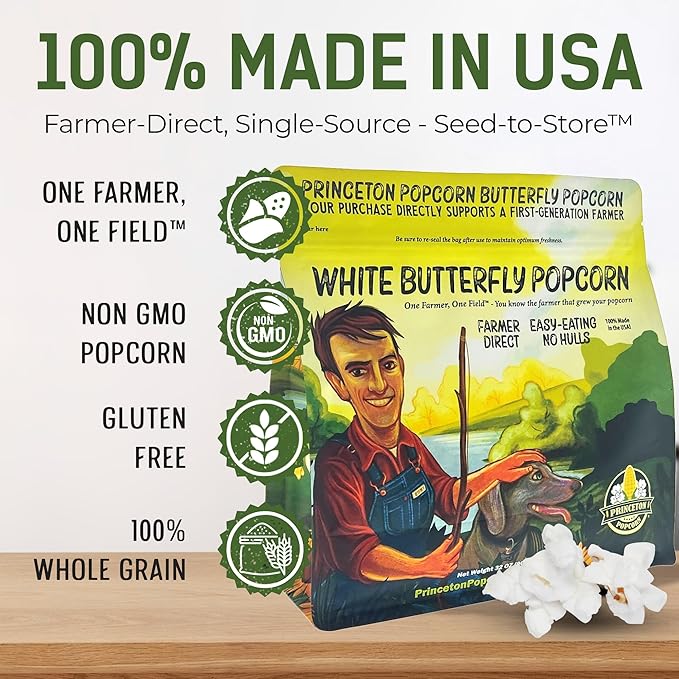 Princeton Popcorn Baby White Popcorn Kernels, Tender & Small, Non GMO, Hulless, Farmer Direct, Gluten Free, 2lb Bag for Popping, Ideal for Oil Popcorn Popper, Microwave Popcorn or Air Popper