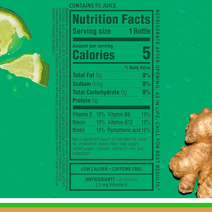 Sparkling Ice, Ginger Lime Sparkling Water, Zero Sugar Flavored Water, with Vitamins and Antioxidants, Low Calorie Beverage, 17 fl oz Bottles (Pack of 12)