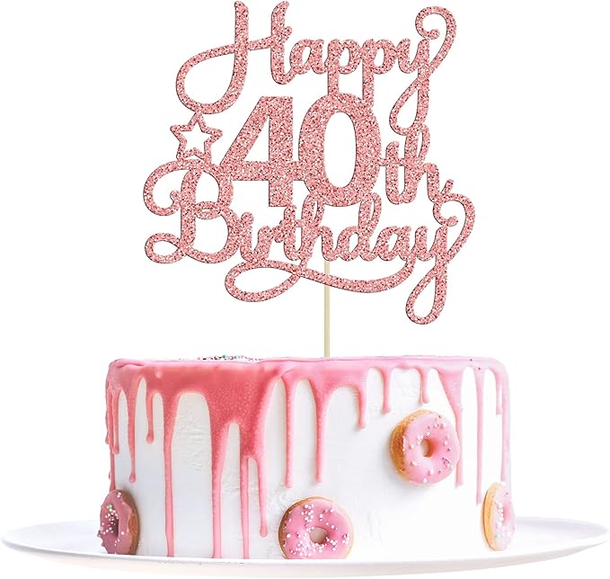 1 Pack Happy 40th Birthday Cake Topper Rose Gold Glitter 40 & Fabulous Cheers to 40 Years Old 40th Birthday Cake Pick for Celebrating 40th Birthday Anniversary Party Cake Decorations Supplies