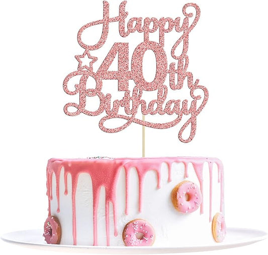 1 Pack Happy 40th Birthday Cake Topper Rose Gold Glitter 40 & Fabulous Cheers to 40 Years Old 40th Birthday Cake Pick for Celebrating 40th Birthday Anniversary Party Cake Decorations Supplies