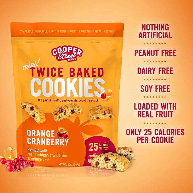 Cooper Street Twice-Baked Orange Cranberry Biscotti Cookies (16 oz) ??Over 50 Biscotti per Bag Loaded with Real Fruit, Traditional Italian Snacks with Coffee or Tea - Dairy, Peanut & Soy Free, Kosher