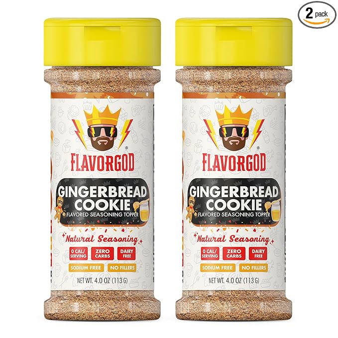 Gingerbread Cookie Topper Mix (2 Bottle) by Flavor God - Premium All Natural & Healthy Spice Blend for Ice Cream & Coffee - Kosher, Low Sodium, & Dairy-Free - Great Flavor Spices and Seasoning Gift