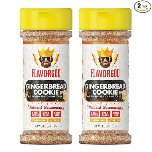 Gingerbread Cookie Topper Mix (2 Bottle) by Flavor God - Premium All Natural & Healthy Spice Blend for Ice Cream & Coffee - Kosher, Low Sodium, & Dairy-Free - Great Flavor Spices and Seasoning Gift
