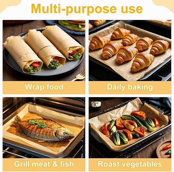 Sunhoo 100 PCS 9 x13" Parchment Paper Sheets for Baking Wrapping Paper Unbleached Air Fryer Oven Resist Sticking Bakery Liners Brown Precut Squares for Cooking Grilling Steaming Withstand up to 428??,<div>