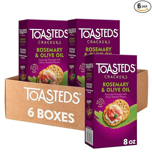 Toasteds Crackers, Party Snacks, Lunch Snacks, Rosemary and Olive Oil (6 Boxes)
