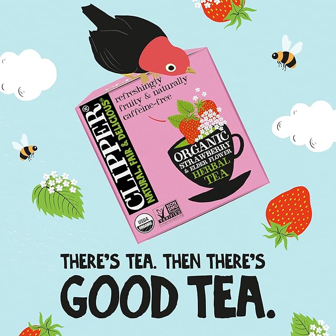 Clipper Tea Strawberry & Elderflower Herbal Tea ??Caffeine Free, USDA Organic, Great Hot or Iced ??Refreshingly Fruity, Natural, Fair & Delicious ??50 Tea Bags