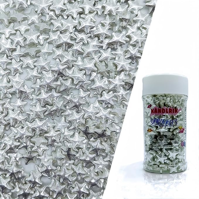 10mm Silver Stars Sprinkles Edible Stars Cake Decorating Stars Cake Decorations Cupcake Toppers Cookie Decorating Perfect for Cakes,Cupcakes,Desserts Toppings 3OZ
