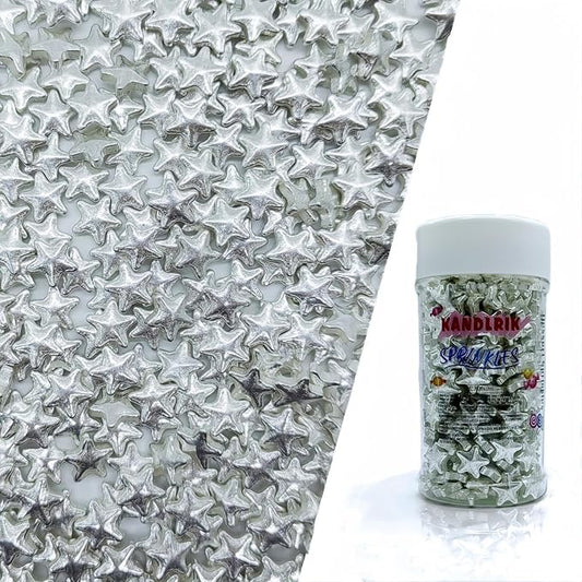 10mm Silver Stars Sprinkles Edible Stars Cake Decorating Stars Cake Decorations Cupcake Toppers Cookie Decorating Perfect for Cakes,Cupcakes,Desserts Toppings 3OZ