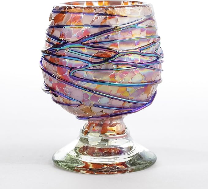 Authentic Mexican Tequila Hand Blown Shot Glasses - Set of 4-2 oz - Mini Glass Snifters - Heavy Base - Cognac (Blue Flame Burst)