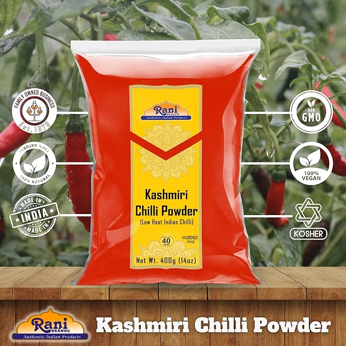 Rani Kashmiri Chilli Powder (Deggi Mirch, Low Heat) Ground Indian Spice 14oz (400g) ~ All Natural, Salt-Free | Vegan | No Colors | Gluten Friendly | NON-GMO | Kosher | Indian Origin