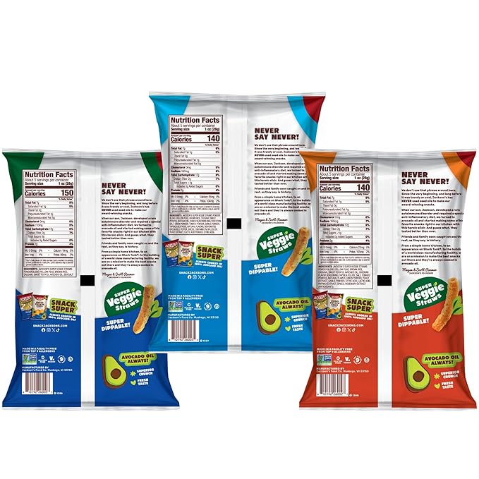 Jackson???Super Veggie Straws Variety Pack (5 oz, Pack of 6) ??Ranch, Cheddar, Sea Salt ??Gluten Free, Made with Premium Avocado Oil, Veggie Chips, Snack Variety Pack, Veggie Straws Individual Bags