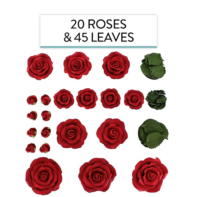 Global Sugar Art Exquisite Rose & Leaf Sugar Cake Flowers Tray Deep Red, Unwired by Chef Alan Tetreault