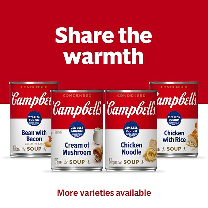Campbell's Condensed 25% Less Sodium Cream of Mushroom Soup, 10.5 oz Can (Pack of 4)