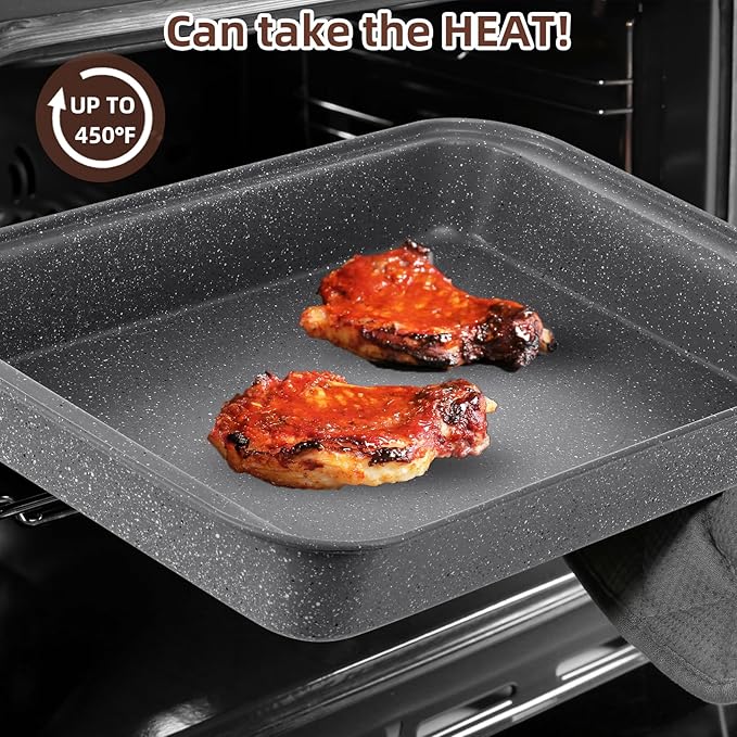 11-Piece Nonstick Baking Pans Set - Professional Grade Carbon Steel Bakeware with Premium Coating- Dishwasher Safe, Stackable, Oven Safe to 450°F (Steel Gray)