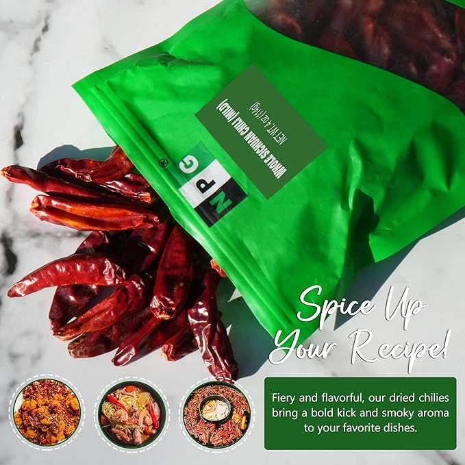 NPG Sichuan Chili Peppers 4 Ounces, Mild, Used in Mexican, Chinese, Thai Dishes, Premium Szechuan Dried Red Chilies for Chili Oil, Paste, and Sauce