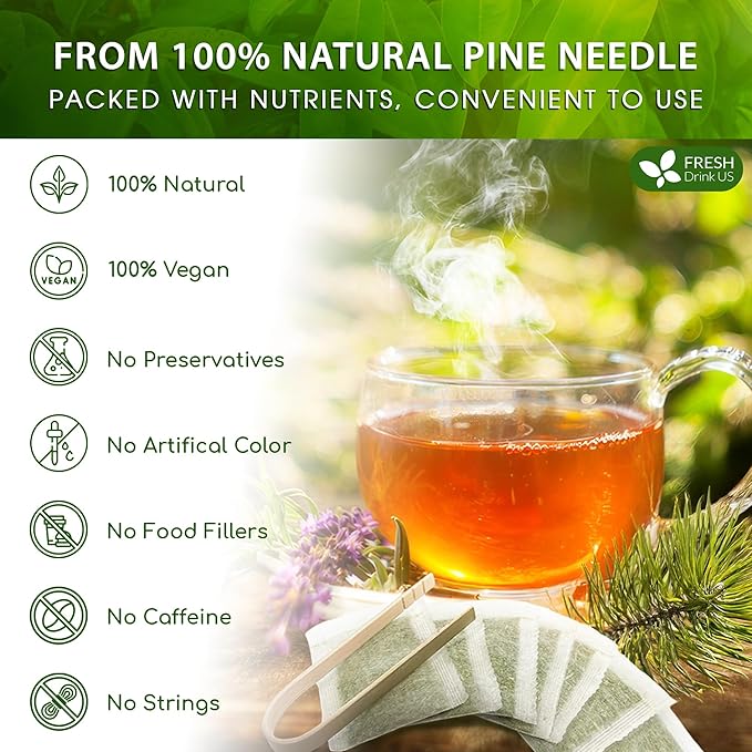 FreshDrinkUS, Pine Needle Tea Bags ??40 Tea Bags, Naturally Caffeine-Free, Refreshing Herbal Tea, Wild-Harvested Pine Leaves, Aromatic and Soothing ??Non-GMO & Eco-Friendly Packaging