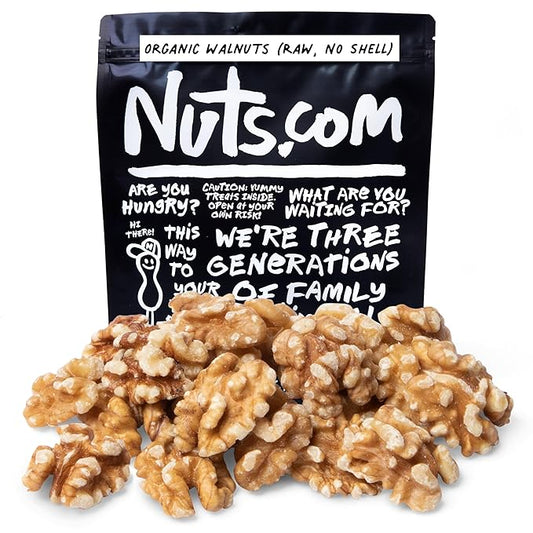 Nuts.com ??Organic Walnuts (Raw, No Shell) ??Healthy Snack for Adults & Kids, Nutty & Slightly Sweet Flavor, Good Source of Protein & Fiber ??Vegan, Raw, Gluten-Free & Kosher Pareve ??2 Pound Bag