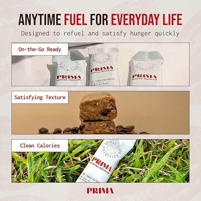 PRIMA ANCESTRAL PROTEIN BAR Grass Fed Protein Bars, 7 Pack ??Animal-Based Protein Bar with Beef Tallow, Raw Honey, Seed Oil Free, Low Carb, Gluten-Free ??Healthy, Energy Snacks for Clean Lifestyle (7 Pack, Salted Caramel)