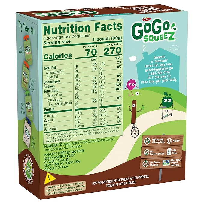 GoGo Squeez Applesauce, Apple Cinnamon, 3.2 Oz, 4 Ct